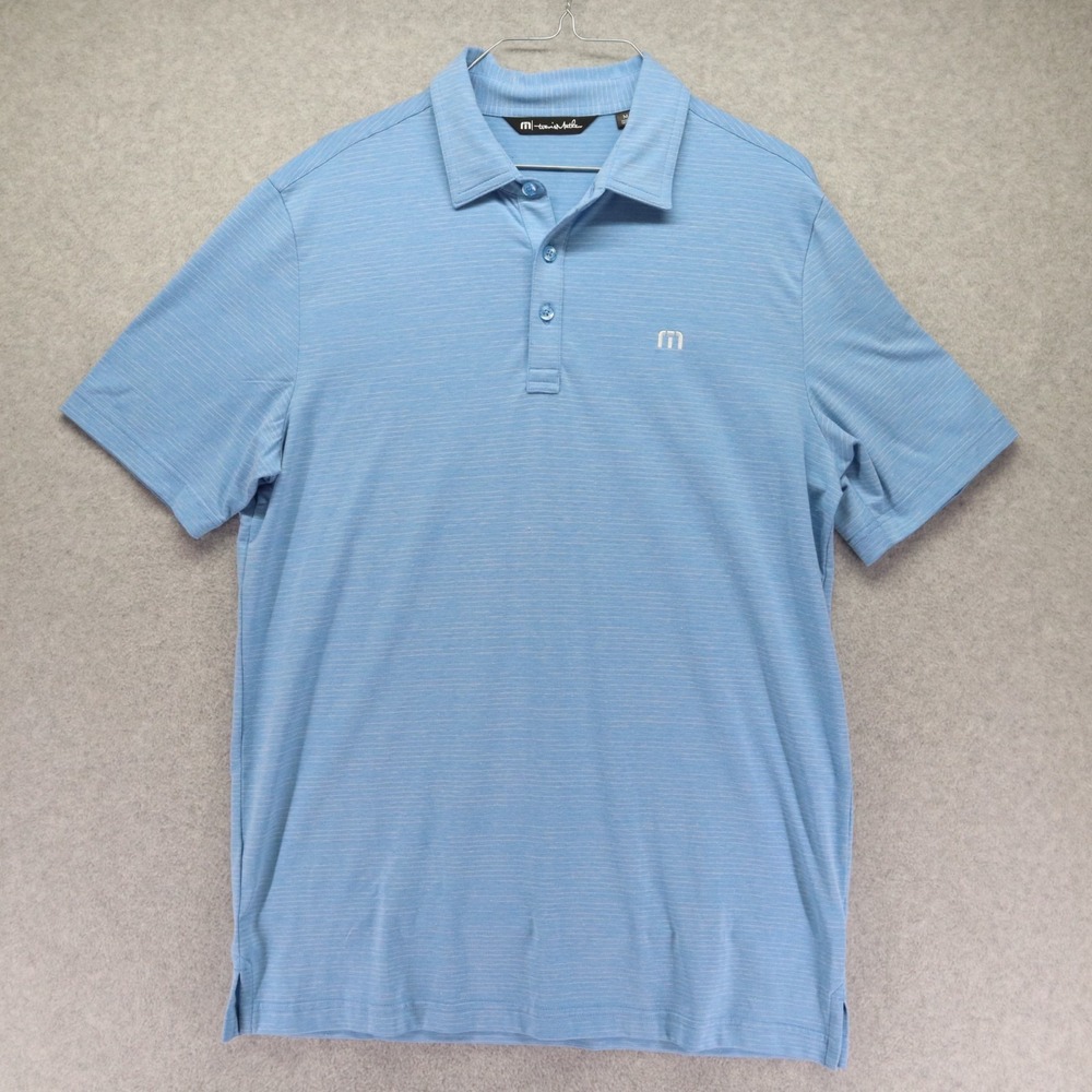Travis Mathew Polo Shirt Mens Medium Golf‎ Casual Stretch Flex Blue Short Sleeve